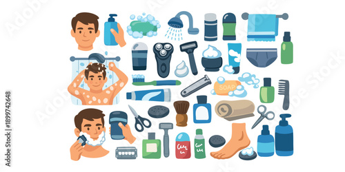 men hygiene set grooming products vector illustration