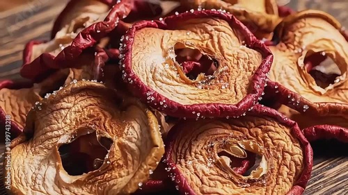 Dried Fruit Slices on Wooden Surface.