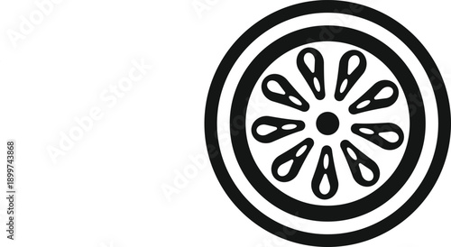 Black and white silhouette of a sliced orange or grapefruit, showing segments.