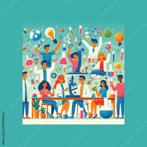 national science day mexico people doing experiments flat vector icon