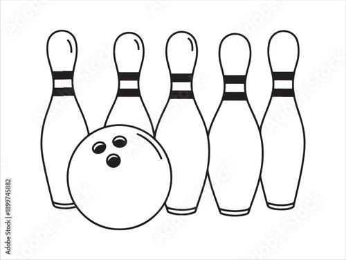 Bowling ball knocking down set of ten pins illustration