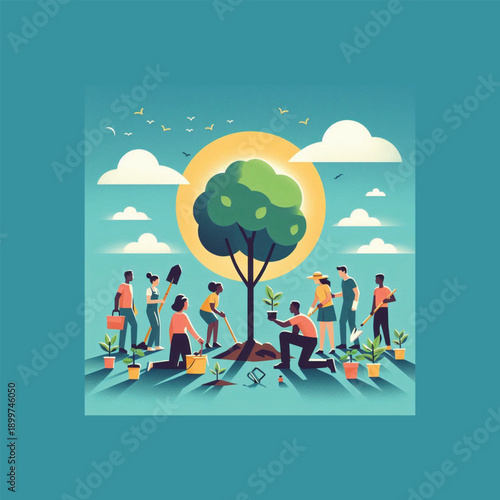 national tree planting day kenya people planting trees flat vector icon