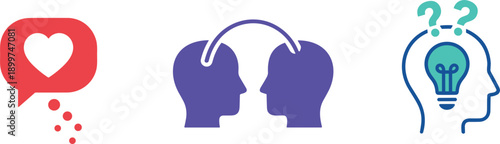 Human emotion communication and idea icons set with love connection thinking symbols isolated vector illustration design