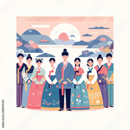 south korea traditional clothing people flat vector cultural heritage