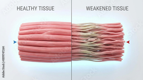 Healthy Muscle Fibers vs Weakened Tissue Atrophy Comparison