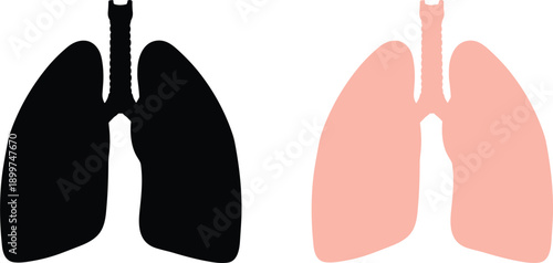 Human lungs silhouette set featuring solid black and pink anatomical shapes for medical and respiratory health concepts.