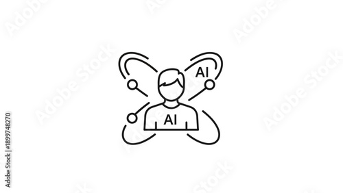 AI powered human concept line art icon