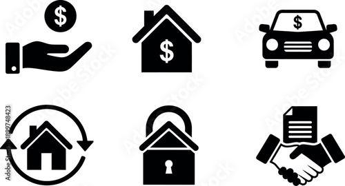 Icons representing various aspects of financial and real estate transactions