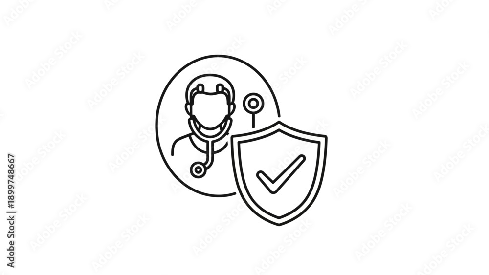 Obraz premium Doctor icon with shield and checkmark for medical protection