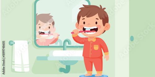 Child Brushing Teeth – Dental Hygiene Routine Illustration