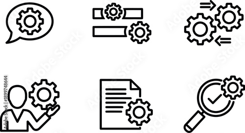 Icons representing various aspects of software development and support processes