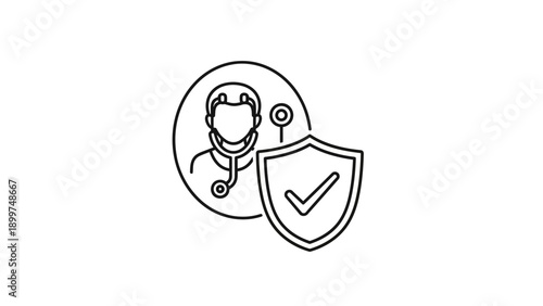 Doctor icon with shield and checkmark for medical protection
