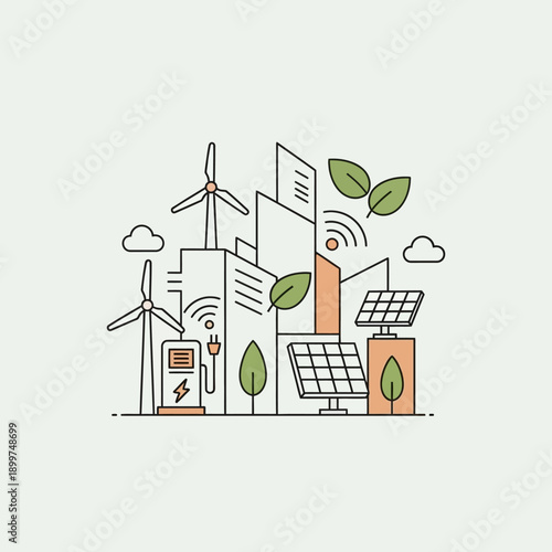 Eco-friendly city powered by renewable energy and charging station