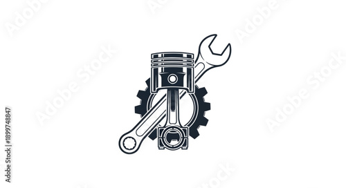 Automotive Engine Piston and Wrench Icon.