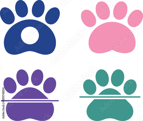 Animal Paw Icons with Monogram Split Frames and Solid Styles