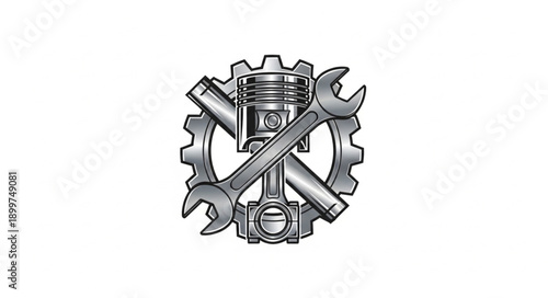 Automotive Engine Piston and Wrench Gear Symbol.