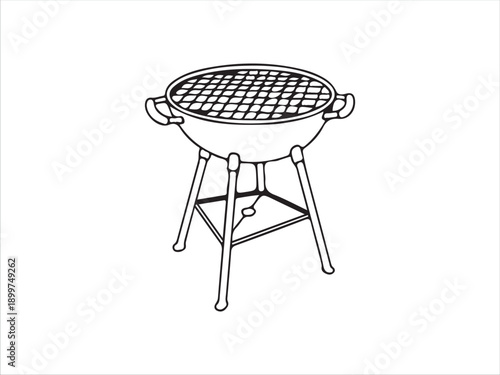 Portable grill with grid top and foldable legs for outdoor cooking