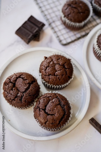 Homemade Chocolate Brownie Muffins, selective focus