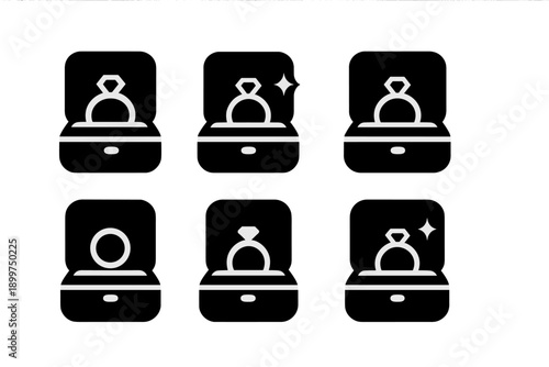 Jewelry Box Icons. Open jewelry box. Filled icon set of Open jewelry box: jewelry case, open lid angle,