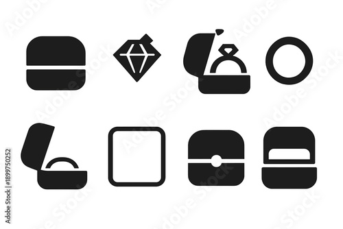 Engagement Icon Set. Engagement reveal. Filled icon set of Engagement reveal: ring reveal box, diamond top,