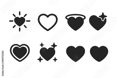 Radiant Heart Icons. Heart glow effects. Filled icon set of Heart glow effects: radiant heart, glowing outline