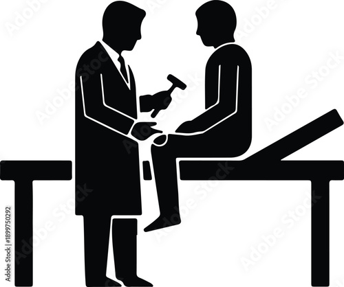 Silhouette doctor performing knee reflex physical examination on patient illustration vector