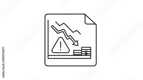 Financial crisis document with declining graph and warning sign