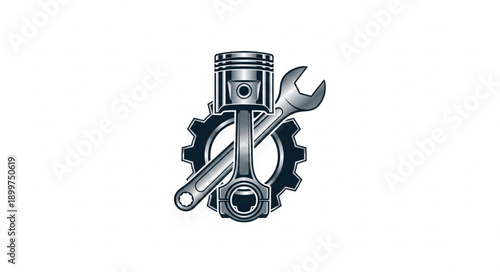 Automotive Engine Piston and Wrench Icon.