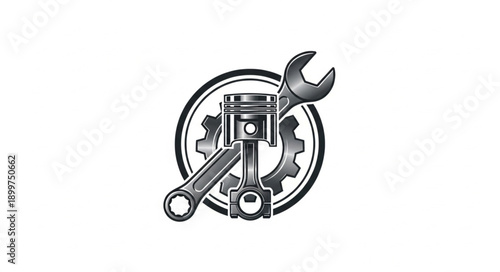 Automotive Engine Piston and Wrench Icon.