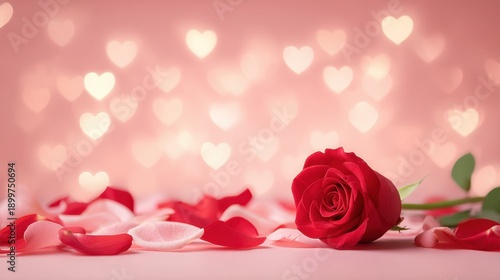 Romantic Red Rose with Heart Background for Valentine's Day Celebration and Love Theme