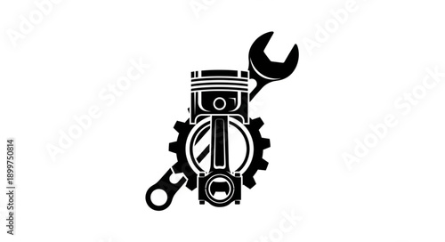 Automotive Engine Piston and Wrench Icon.