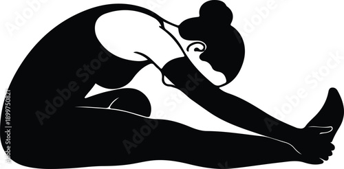 Silhouette flexible woman performing seated forward bend yoga exercise illustration vector