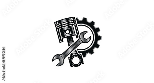 Automotive Engine Piston and Wrench Icon.