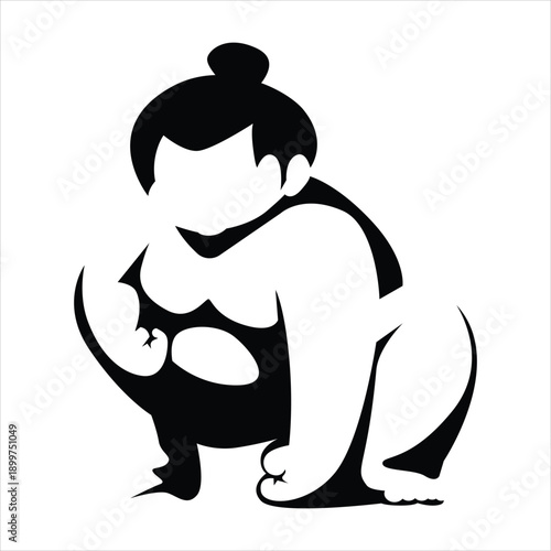 Sumo wrestler crouching design vector
