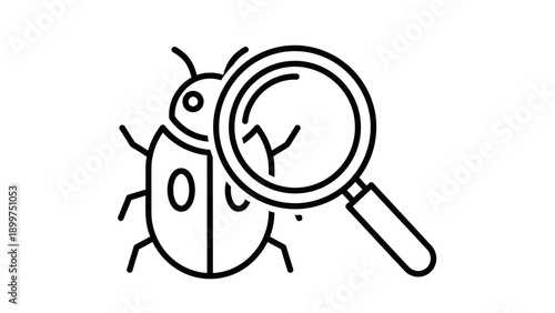 Magnifying glass examining a bug outline icon