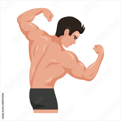 Muscular man flexing biceps fitness vector illustration