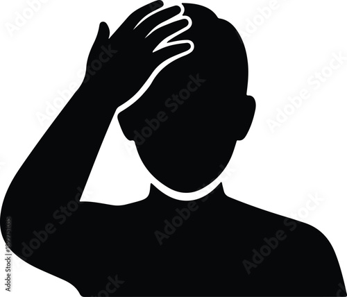 Silhouette man holding head in despair thinking about a problem illustration vector