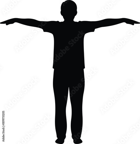 Silhouette man with outstretched arms standing in a T pose illustration vector