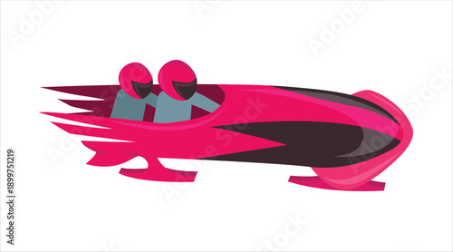 Two person bobsled team racing vector illustration