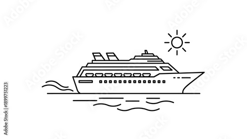 Modern cruise ship sailing on ocean under sun line icon