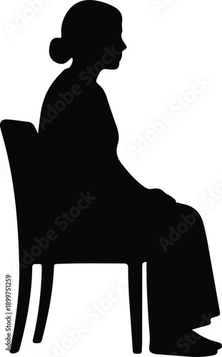 Silhouette mature woman sitting on a chair in profile view illustration vector