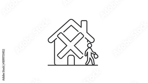 Person leaving a house with an X mark icon
