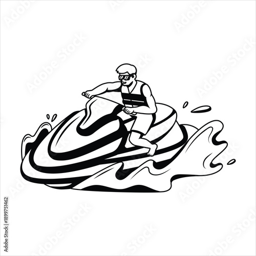 Man riding a jet ski on water vector illustration
