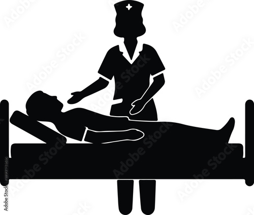Silhouette nurse assisting patient in hospital bed medical healthcare illustration vector