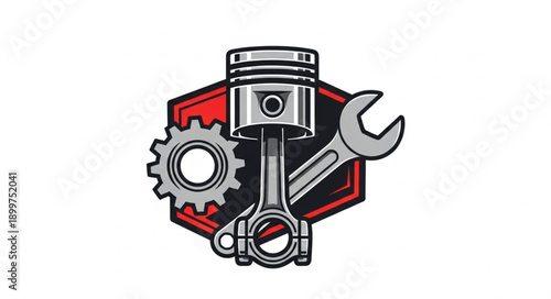 Automotive Engine Piston and Wrench Icon.
