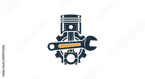 Automotive Engine Piston and Wrench Icon.