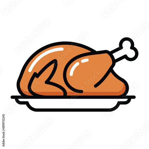 Roasted Chicken Icon Simple Outline Vector Illustration