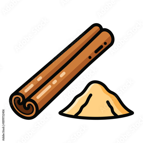 Cinnamon Stick and Powder Spice Vector Icon Doodle Style