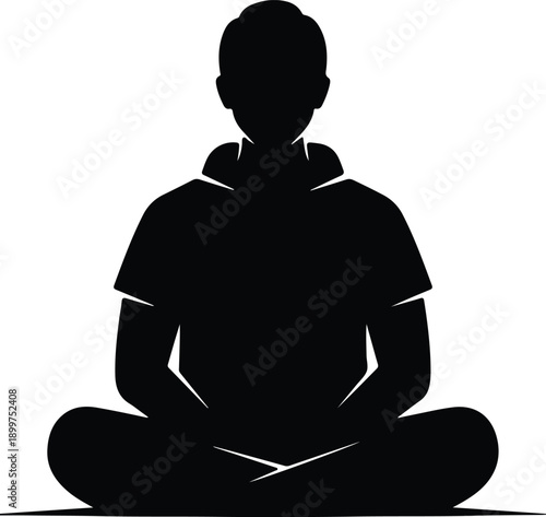 Silhouette person meditating in lotus position simple flat design illustration vector