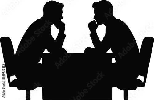 Silhouette two businessmen discussing ideas during a strategic meeting illustration vector